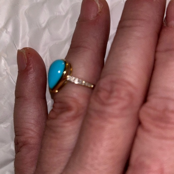 Hold Sleeping Beauty Turquoise & Diamond (natural) 10k Yellow Gold Ring - Picture 7 of 9